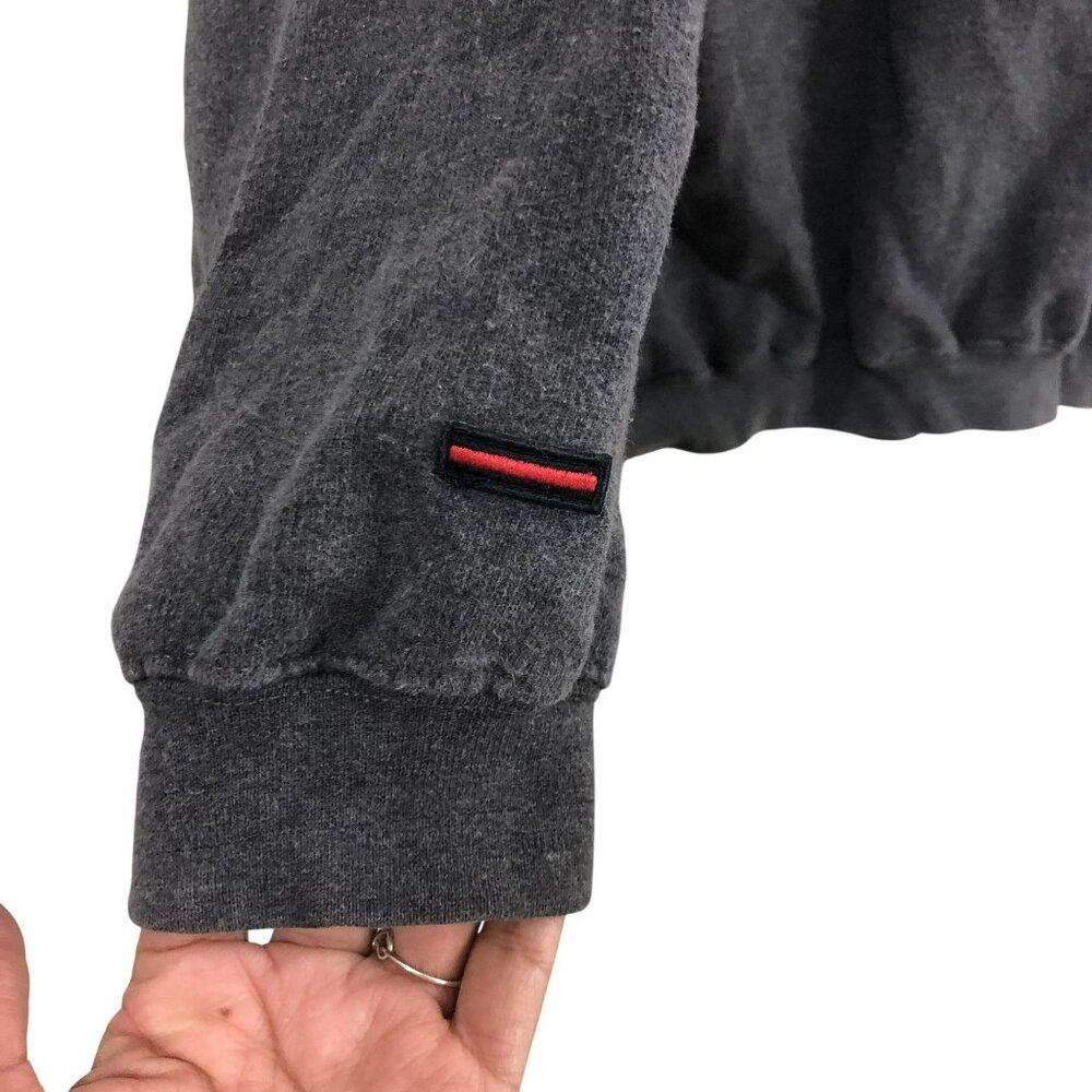 Fubu Charcoal Gray Hoodie Sweatshirt Red Accents Drawstring Hood Mens Size L - Picture 6 of 12